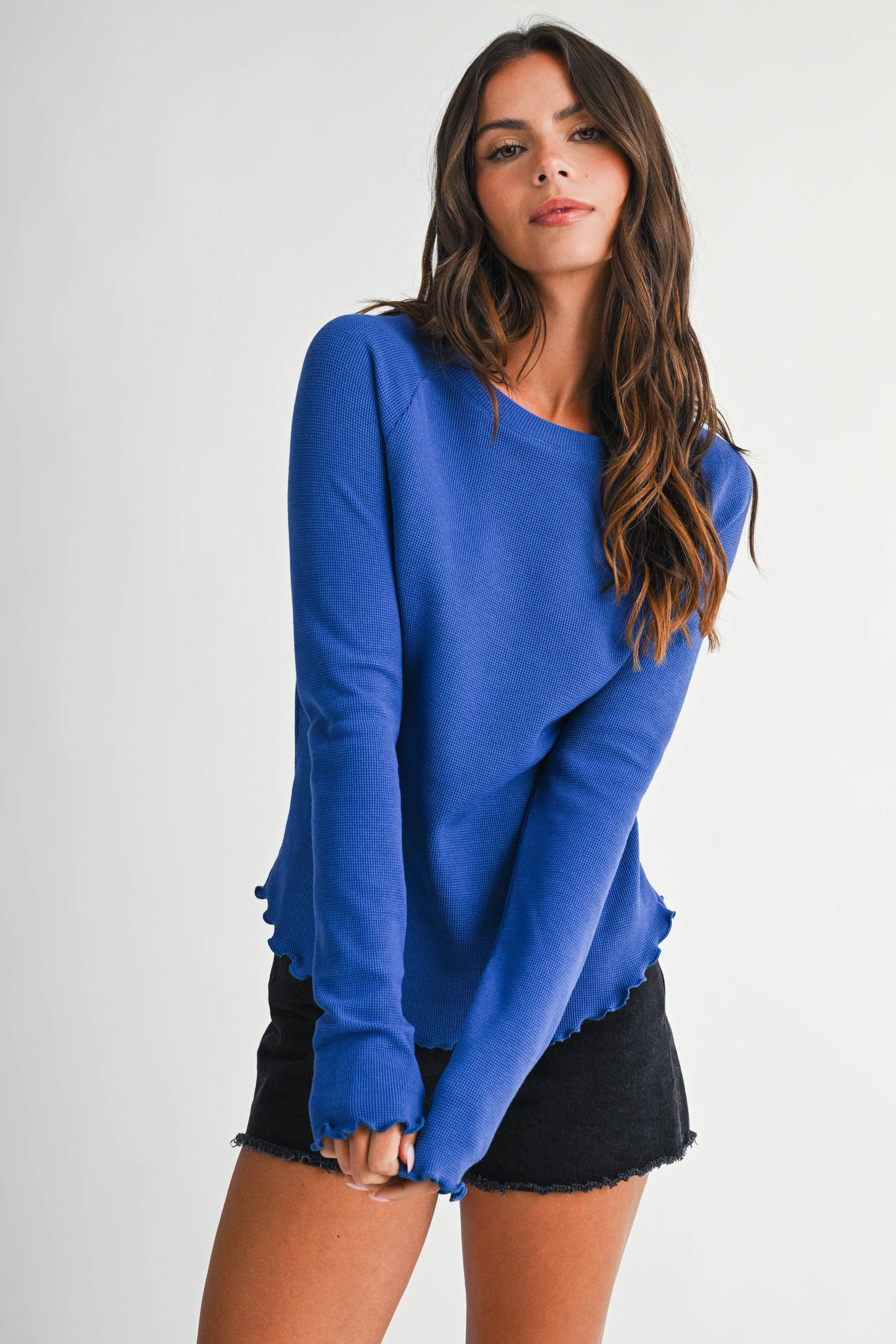 Thermal Knit Lettuce Edge Long Sleeve Top