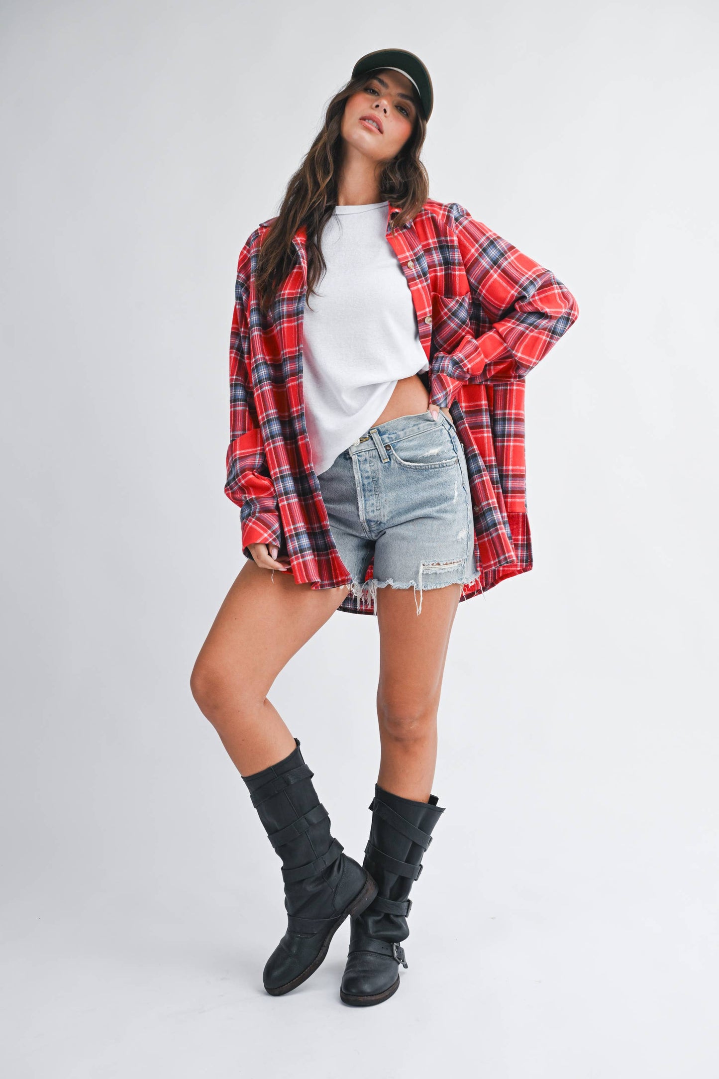 Oversized Plaid Button Down Flannel Shirt