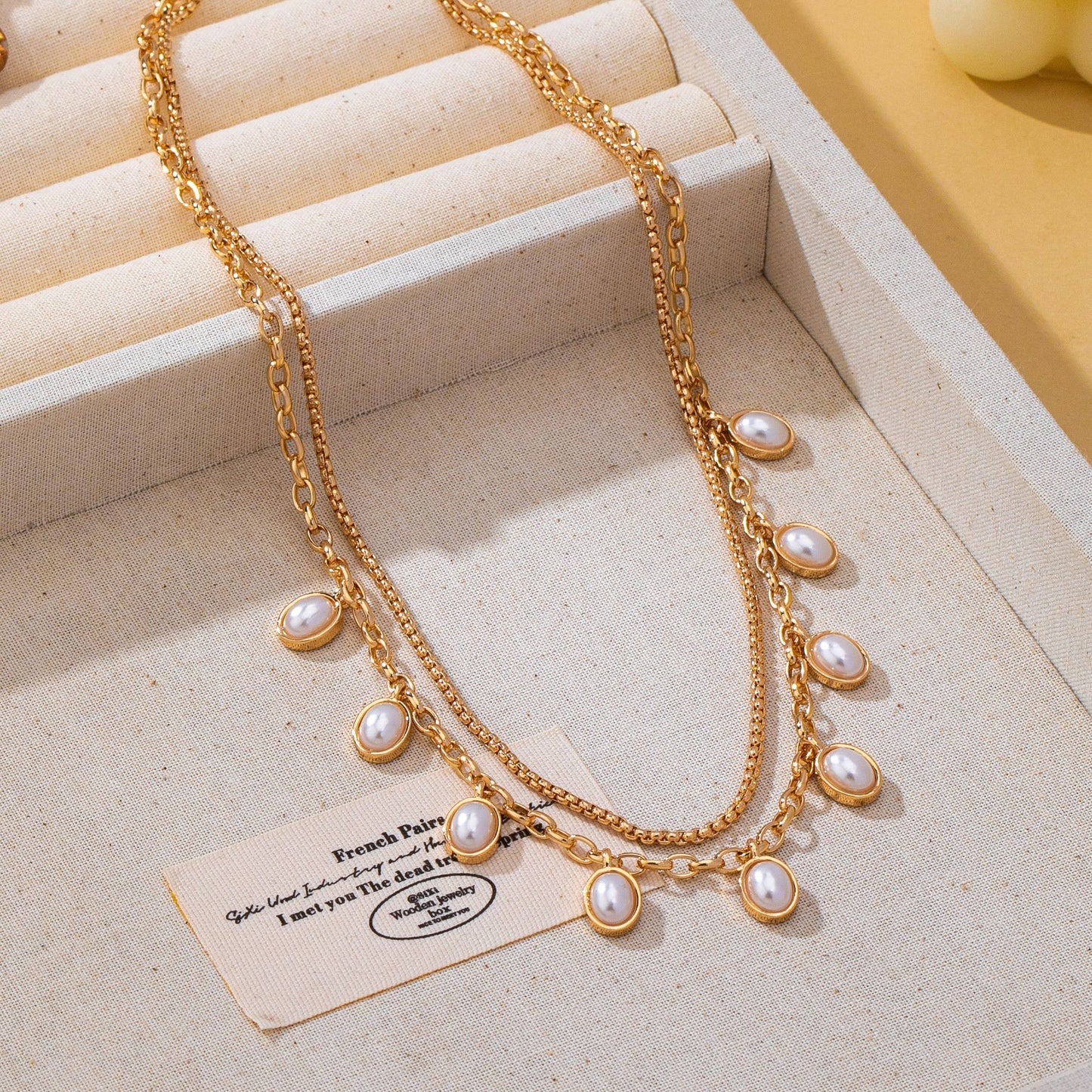 Layered Gold Chain Pearl Charm Necklace