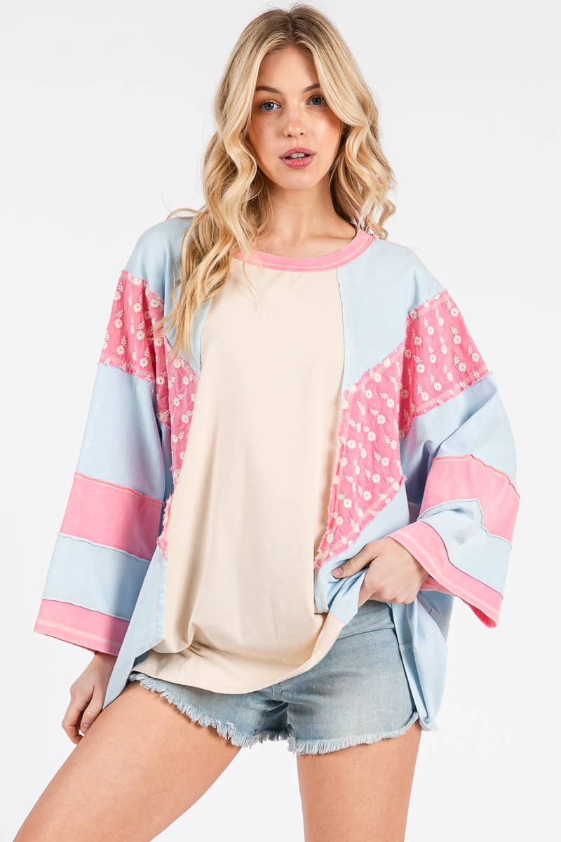 Mineral Washed Floral Patch Oversized Top
