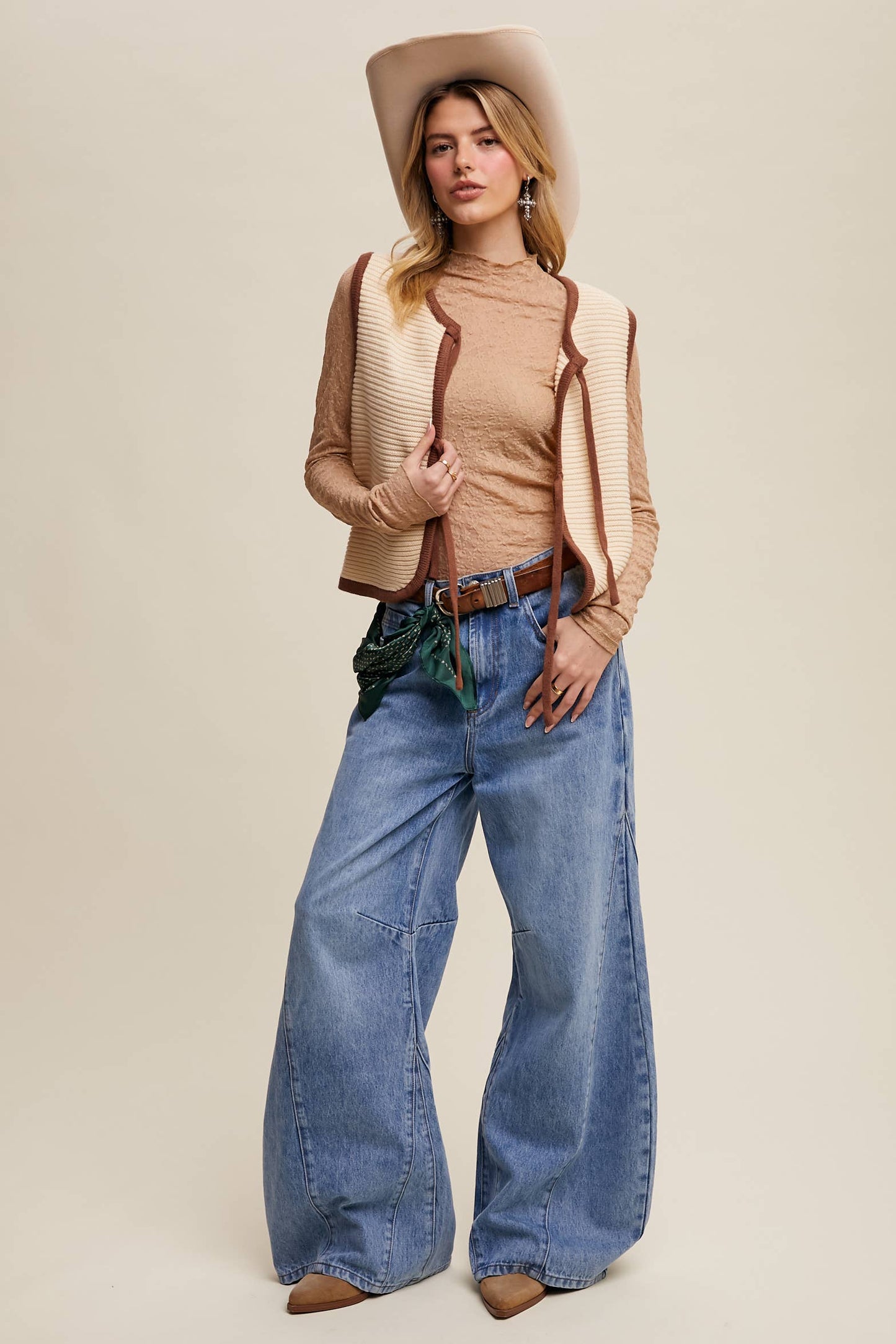 Two-Tone Tie Front Knit Vest