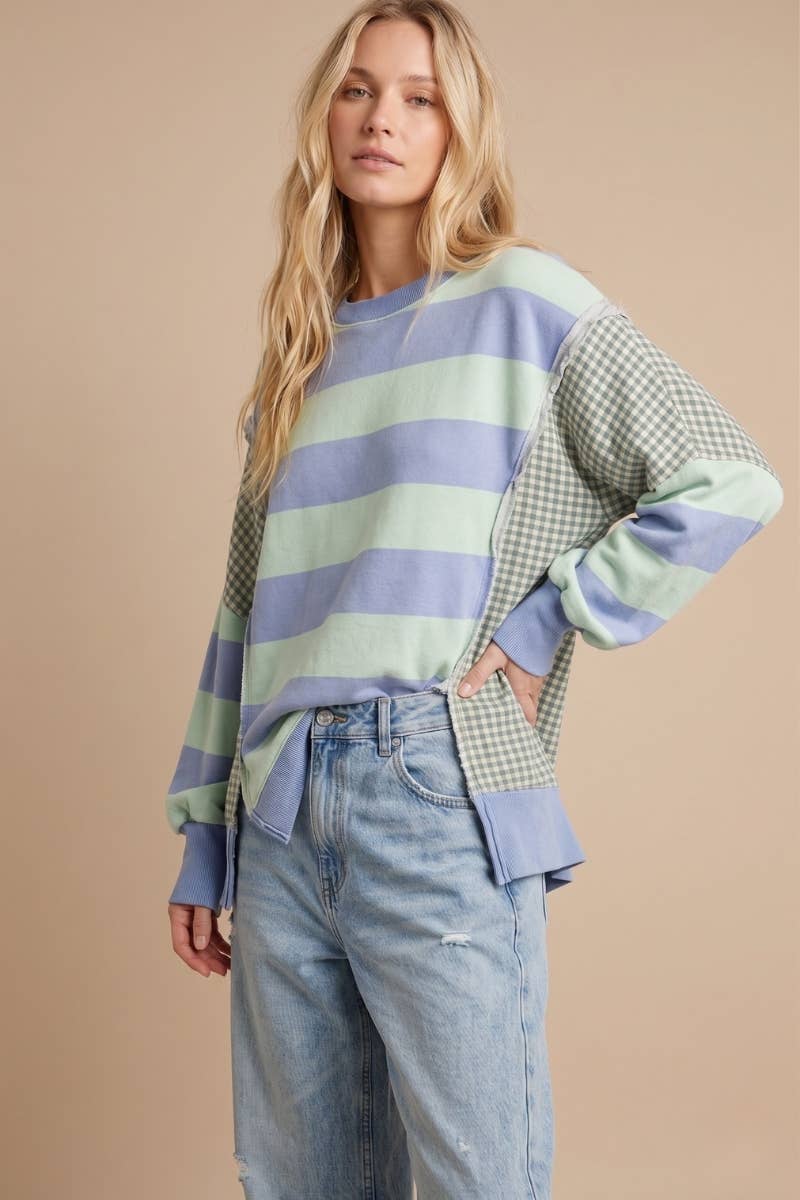 Mixed Print Deconstructed Pullover