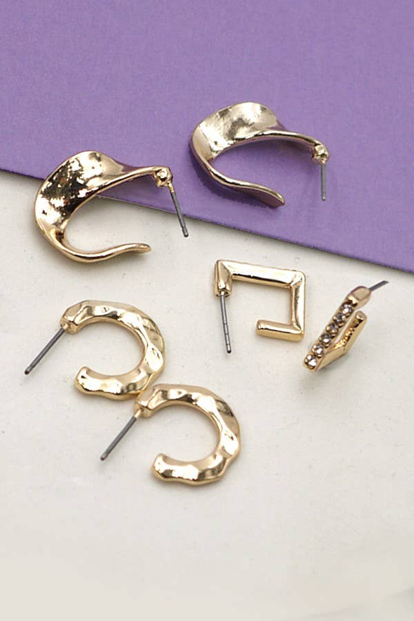 Rhinestone Geo Hugging Earring Trio