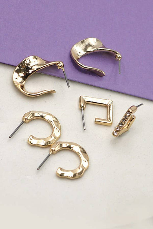 Rhinestone Geo Hugging Earring Trio