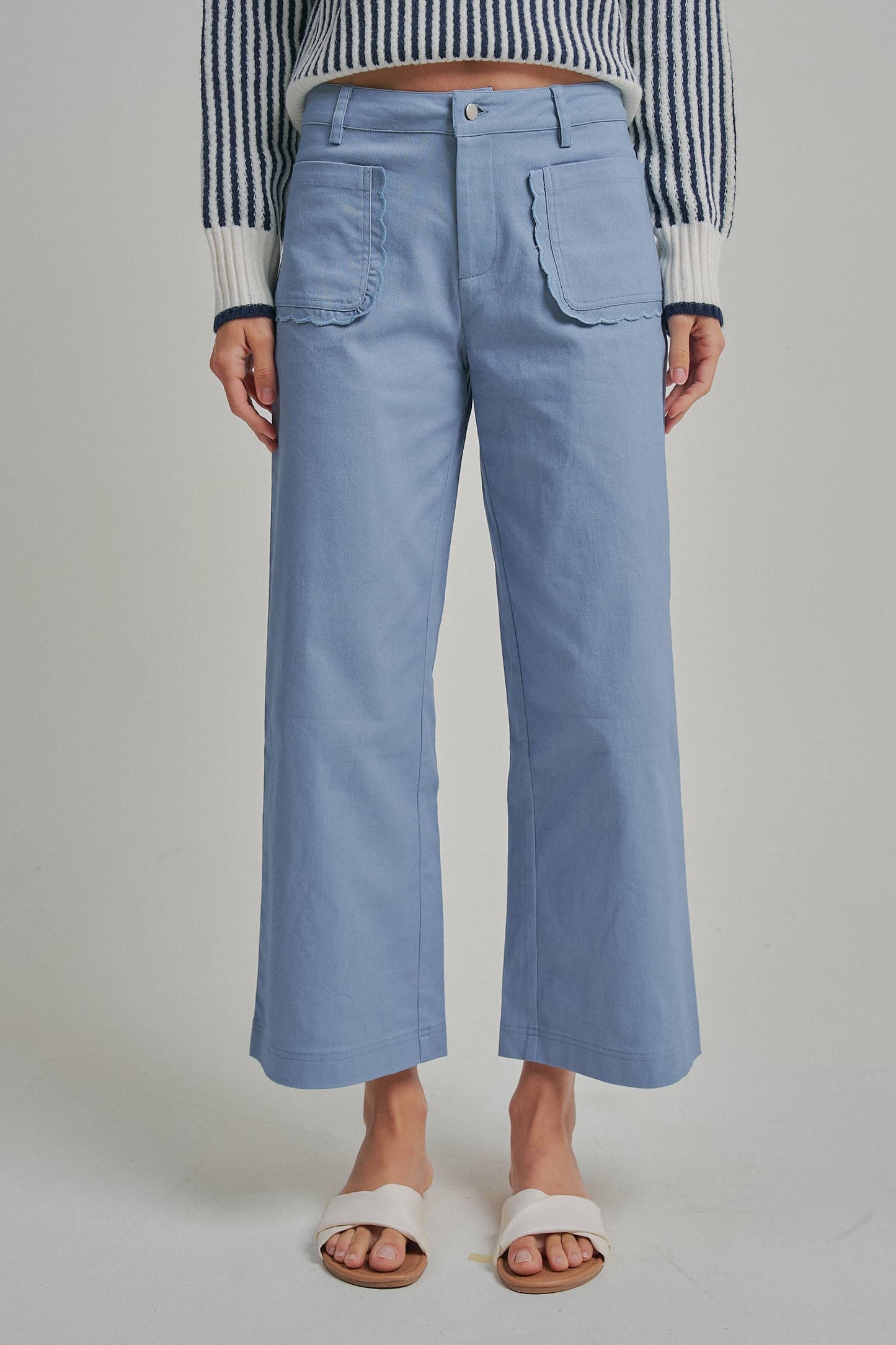 Stretch Mid Rise Pants with Scalloped Patch
