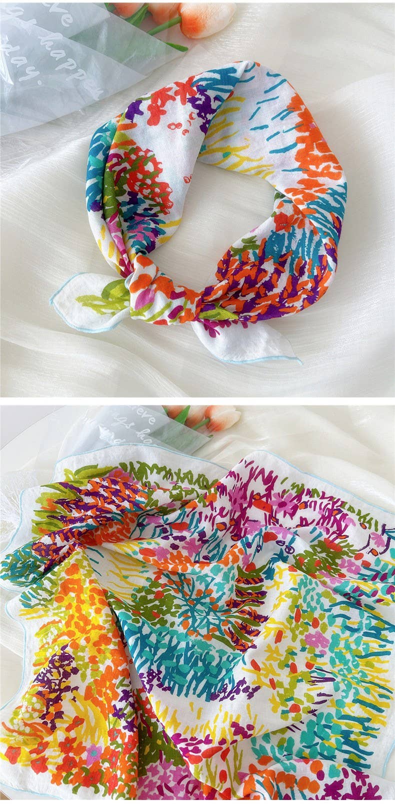 Floral Print Silk Bandana
