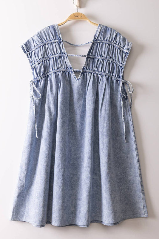Mineral Washed Chambray Mini Dress