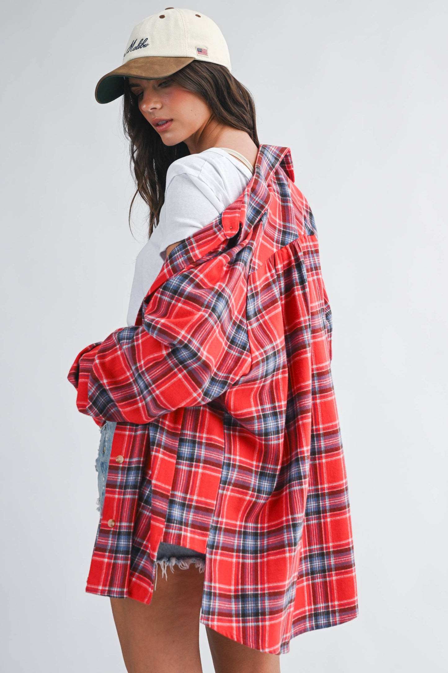 Oversized Plaid Button Down Flannel Shirt