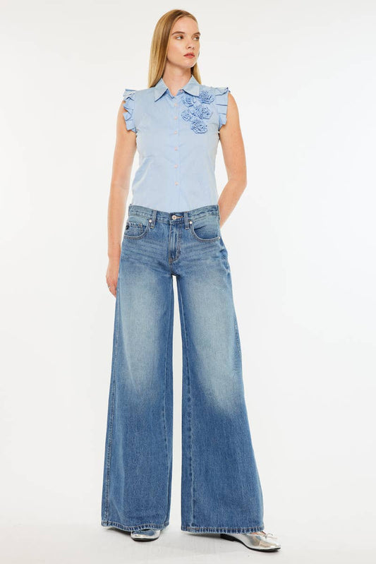 Kan Can Mid Rise Super Wide Leg Jeans