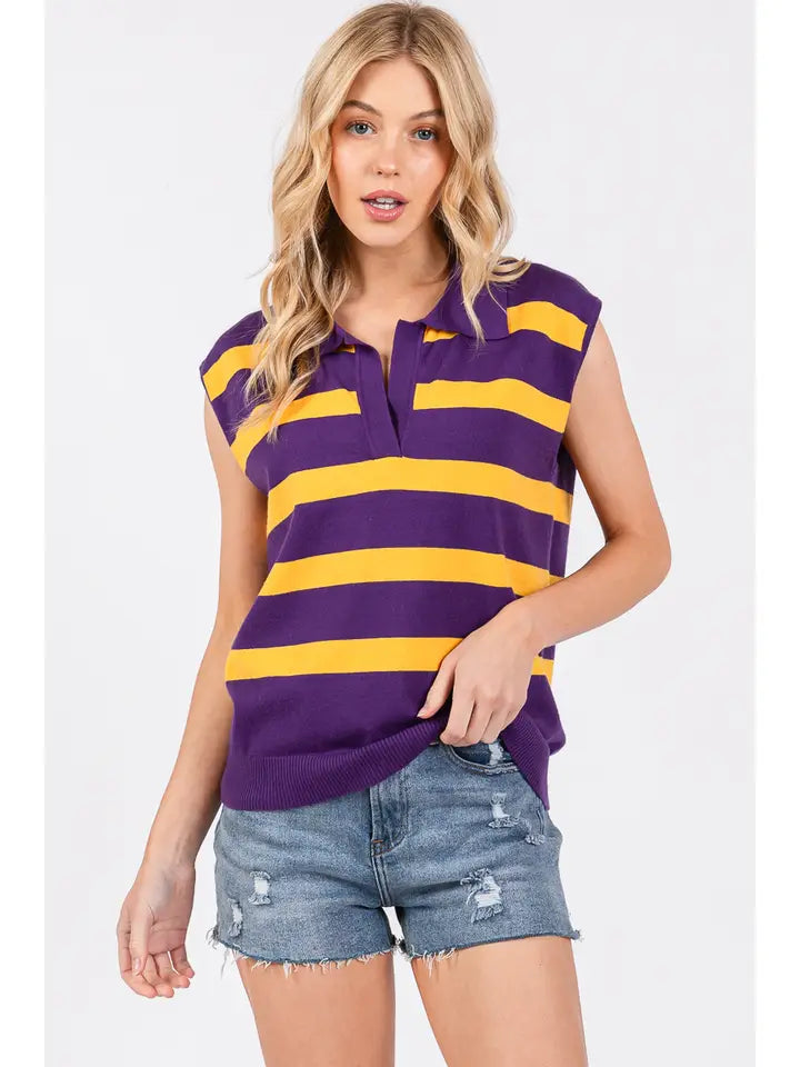 Striped Sleeveless Sweater Top