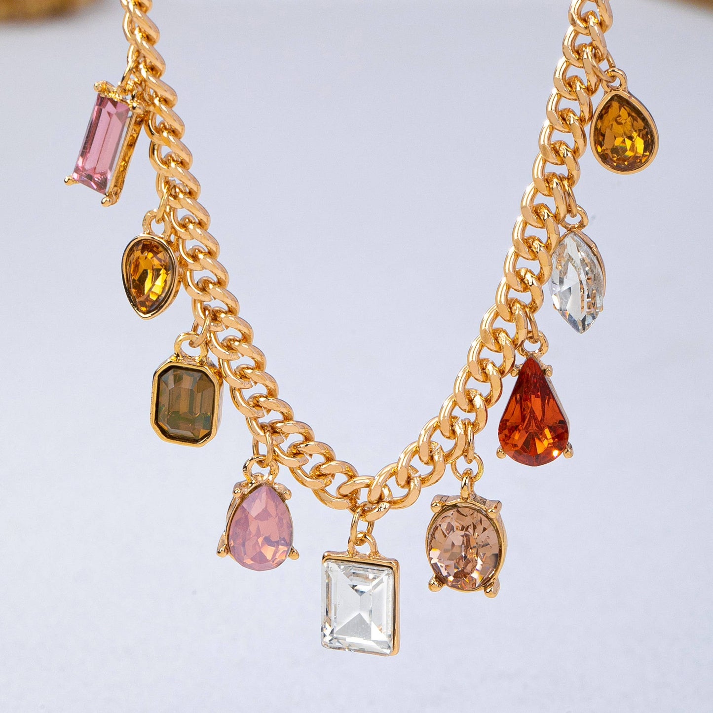 Multi-Shape Earth Tone Crystal Charm Necklace