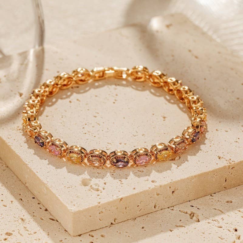 Multicolor Rainbow Crystal Halo Bracelet