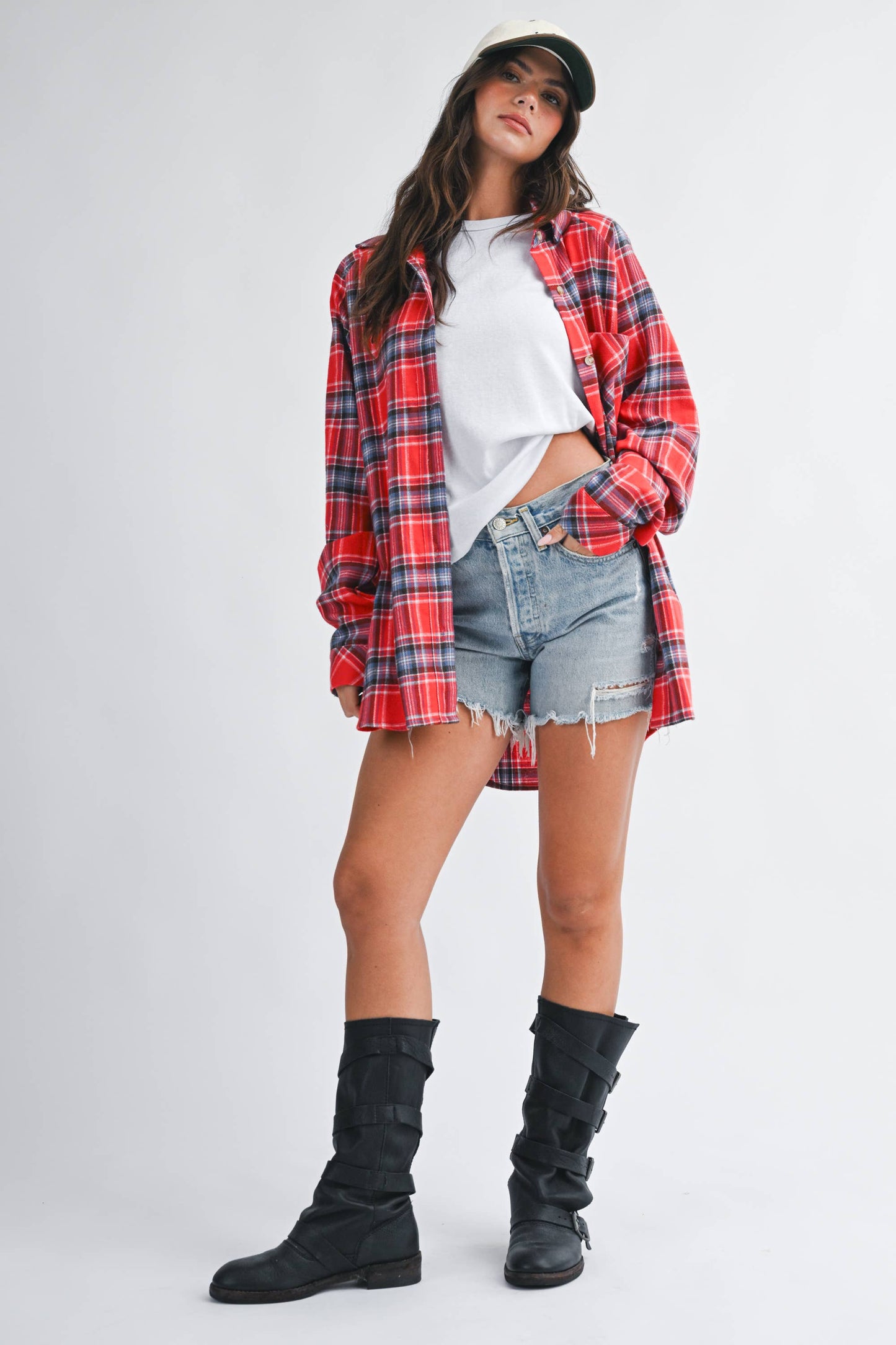 Oversized Plaid Button Down Flannel Shirt