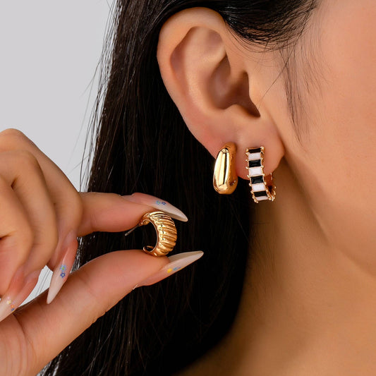 Checker Textured Huggie Hoop Trio Earring Set