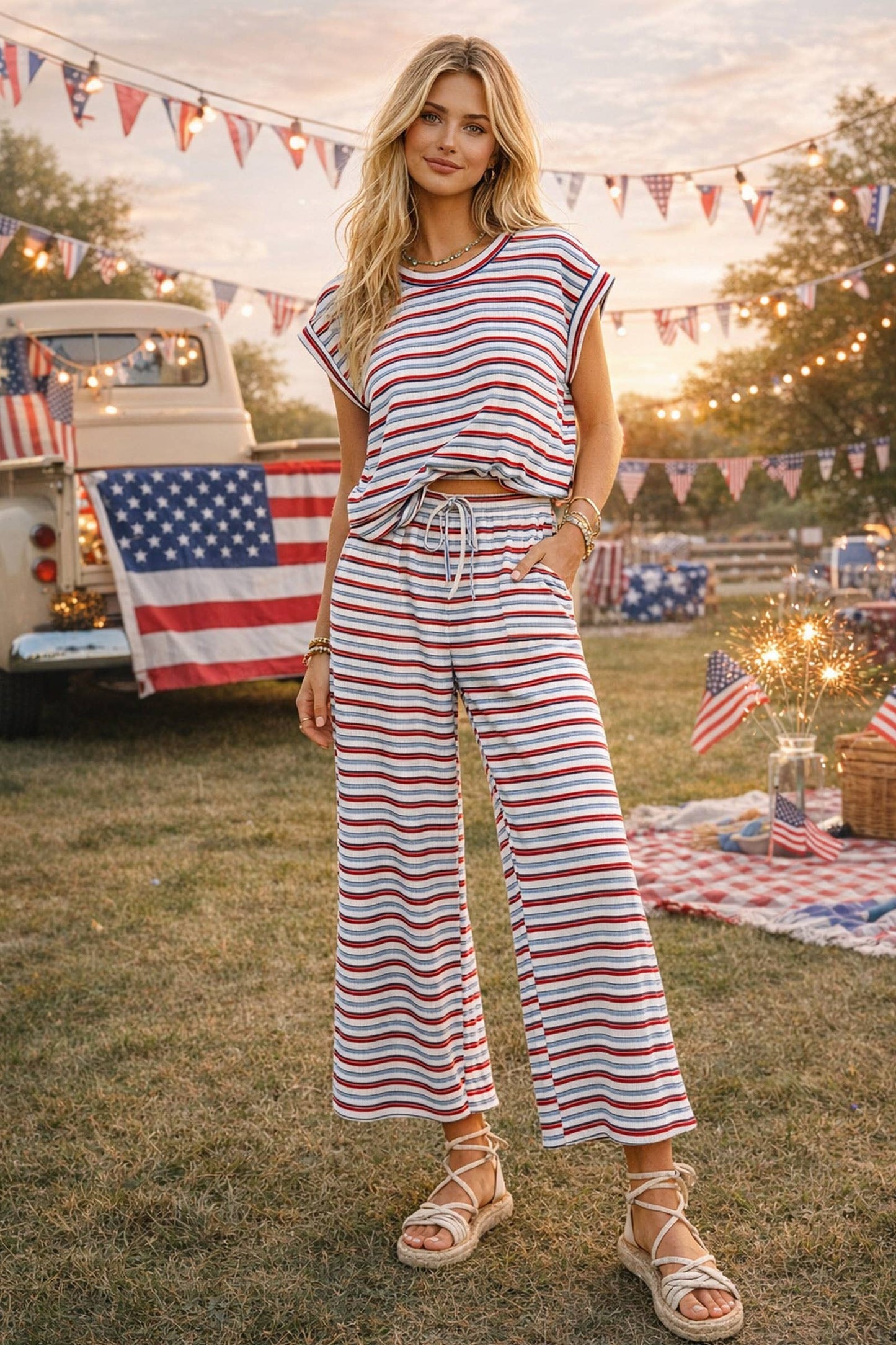 Americana Ribbed Striped Lounge Set