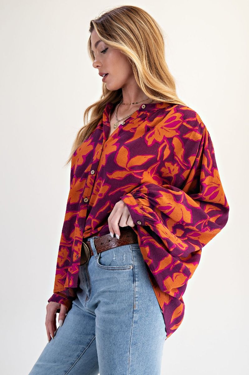 Easel Printed Rayon Gauze Blouse