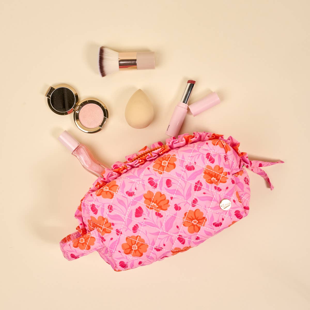 Essentials Quilted Cosmetic Pouch–Poppin' Petals Hot Pink