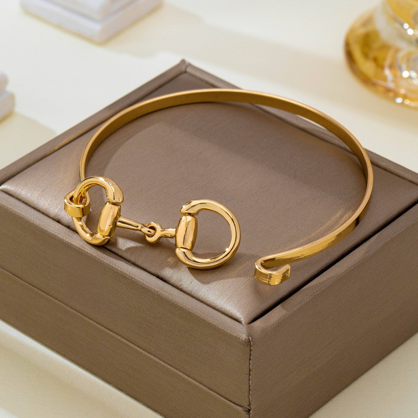 Horsebit Centerpiece Gold-Tone Bangle Bracelet