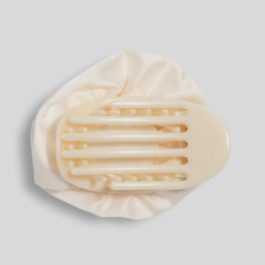 Kitsch Satin Rosette Medium Flat Cloud Clip - Cream