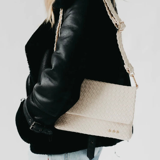 Cream Woven Flap Crossbody Bag
