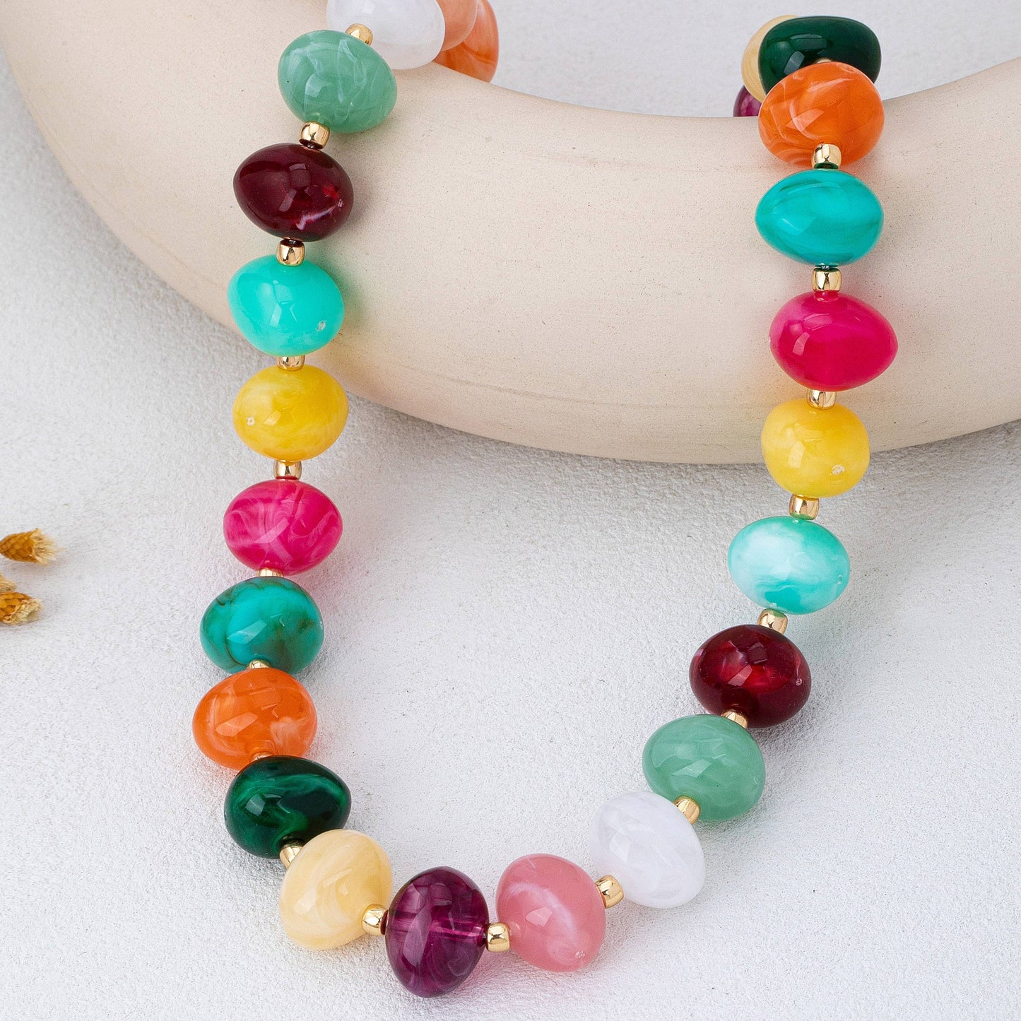 Multi Colored Resin Pebble Beaded Necklace