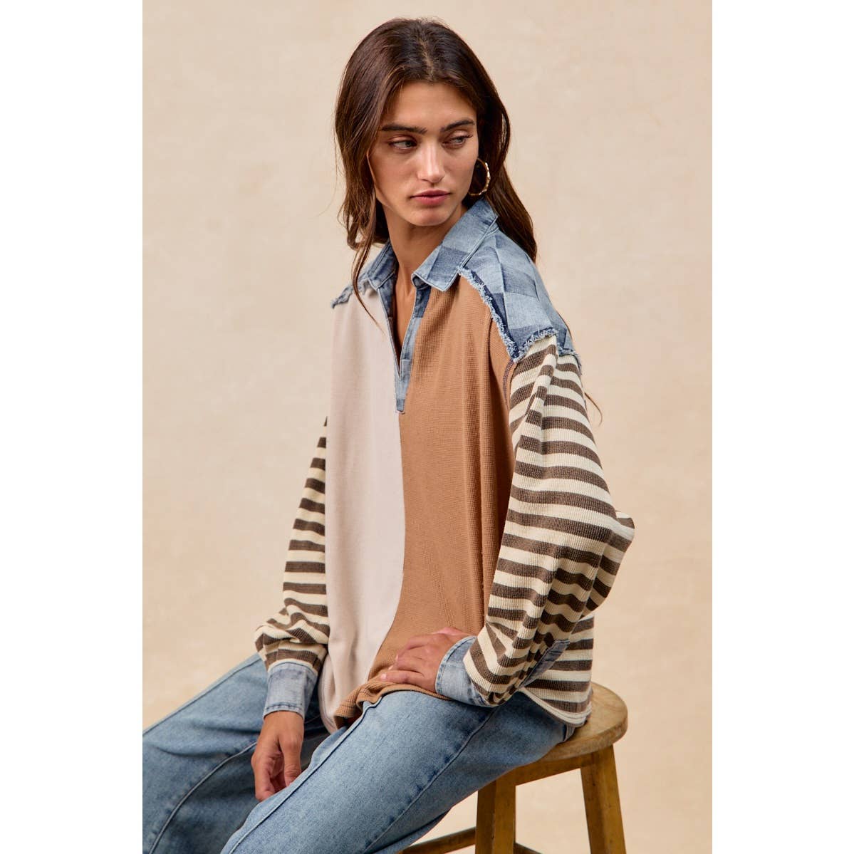 Cut Edge Denim Waffle Top