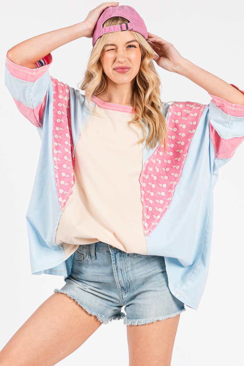 Mineral Washed Floral Patch Oversized Top