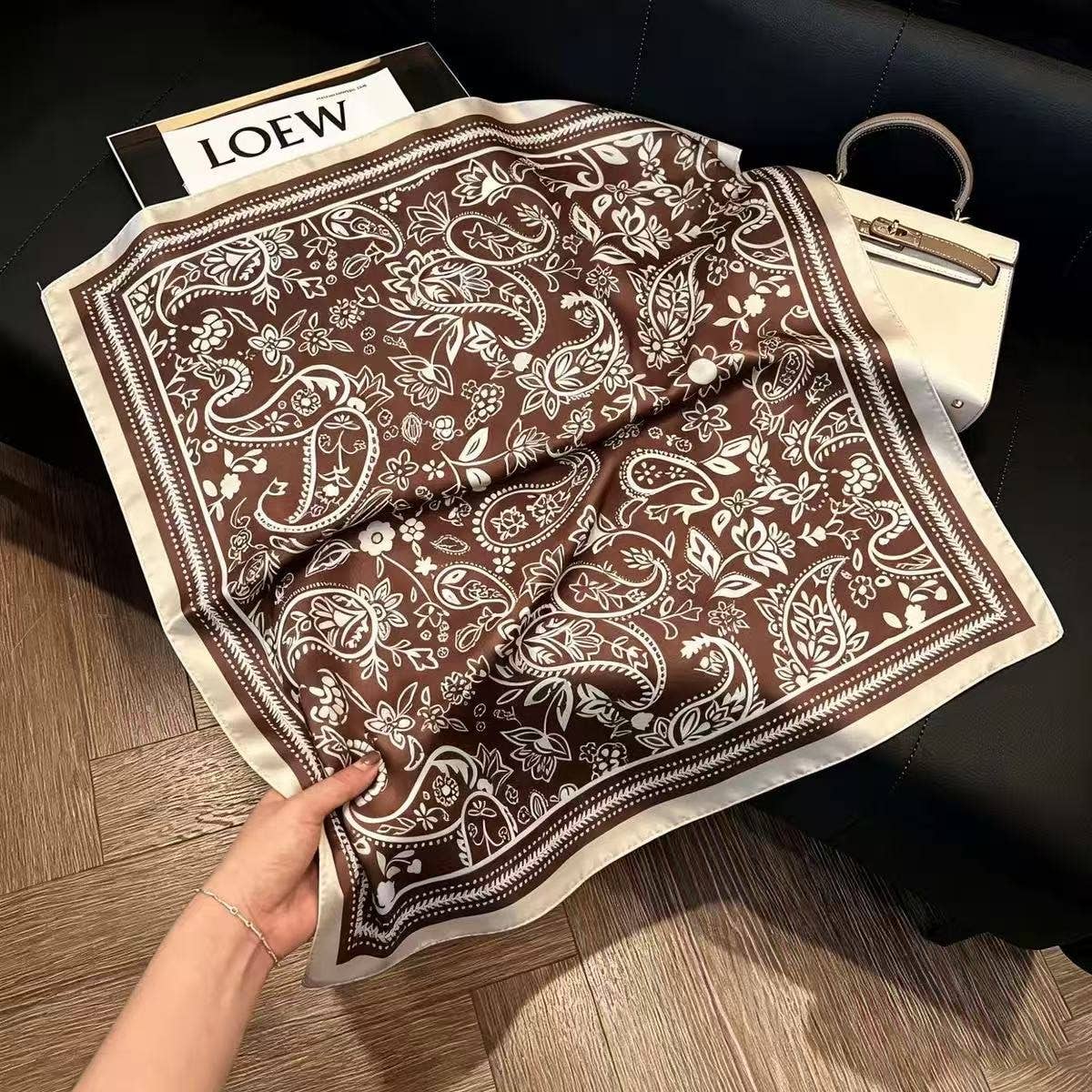 Classic Paisley Floral Printed Satin Square Scarf