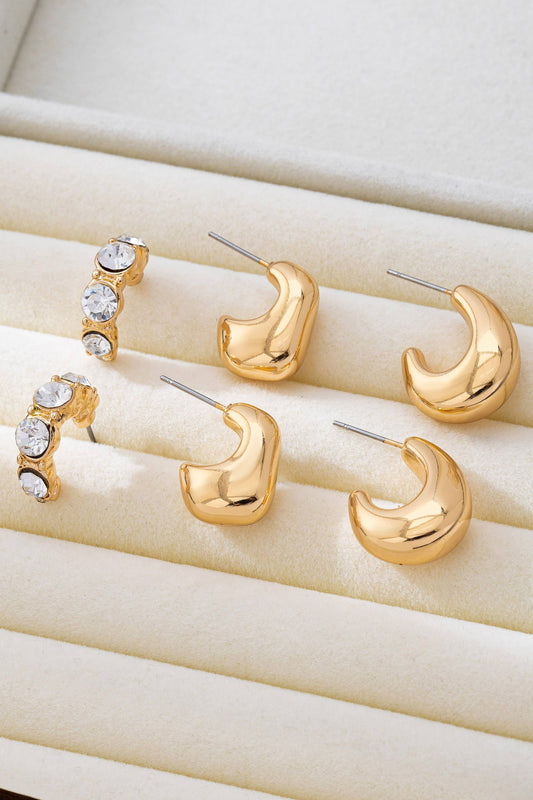 Rhinestone Geo Puffy Hoop Trio