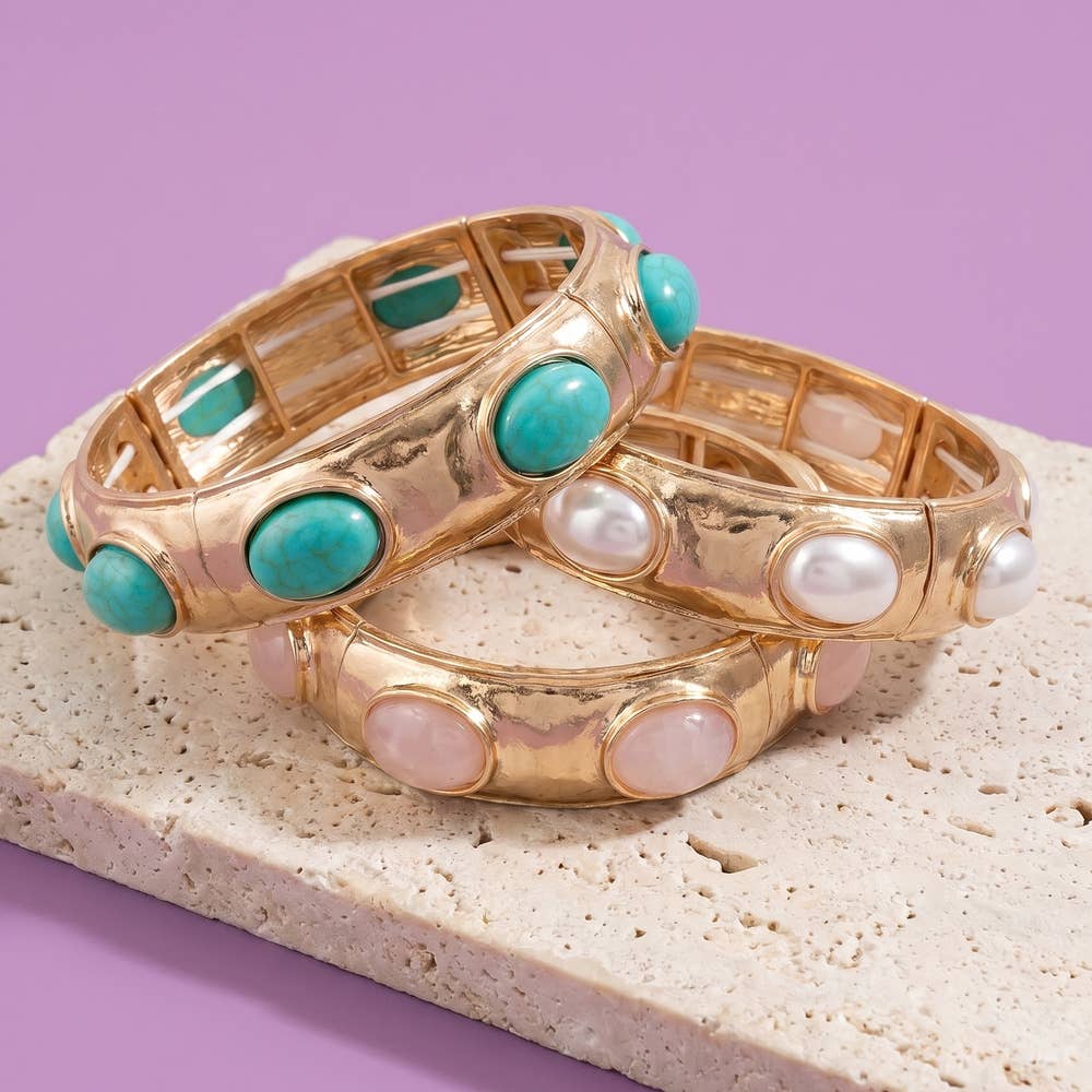 Oval Cabochon Stone Stretch Bangle Bracelet