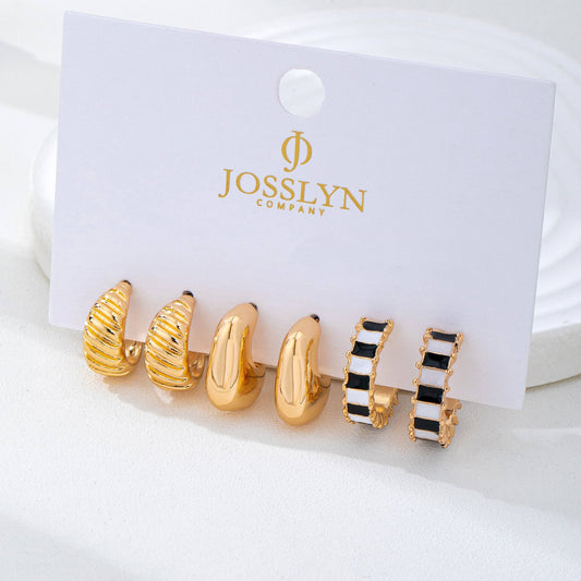 Checker Textured Huggie Hoop Trio Earring Set