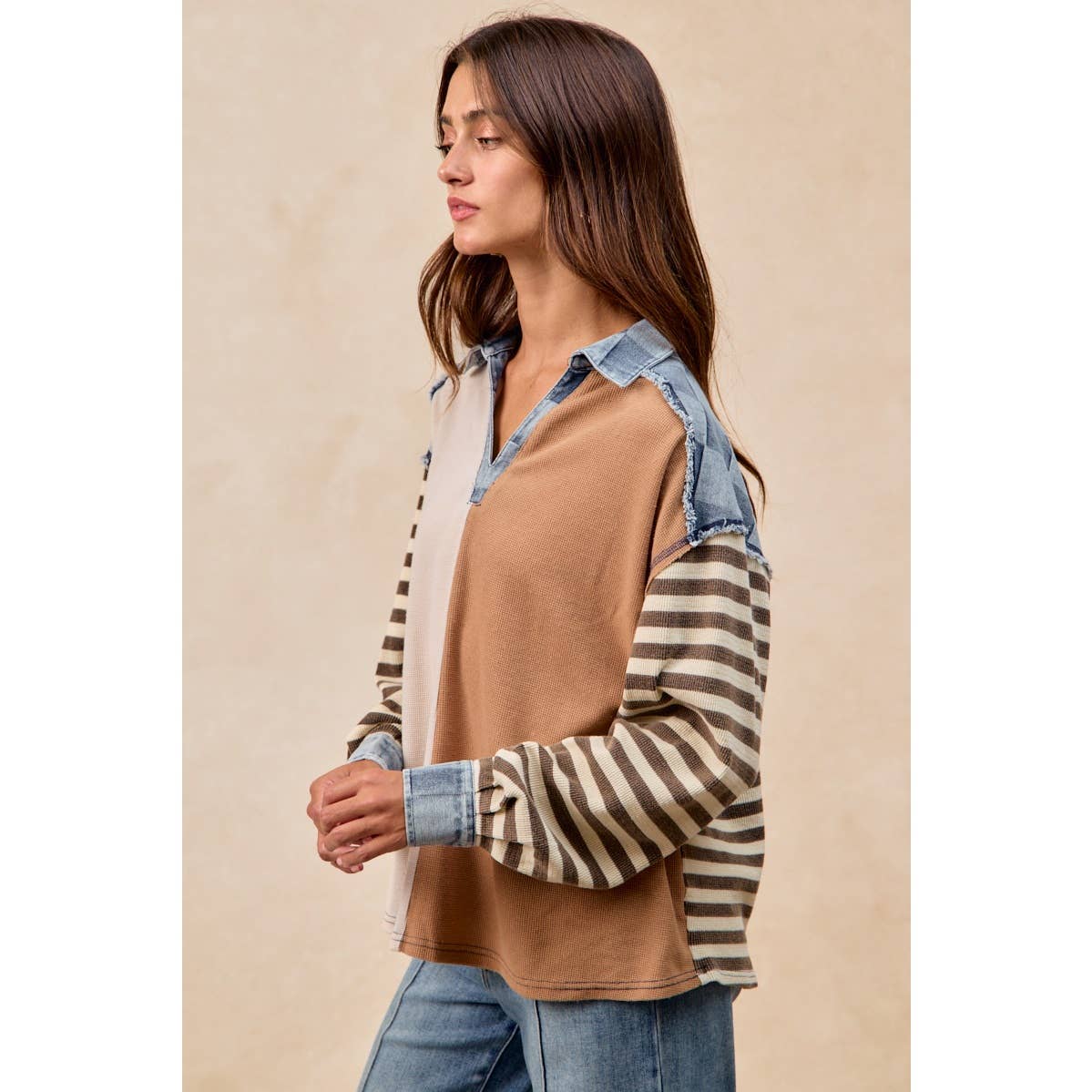 Cut Edge Denim Waffle Top