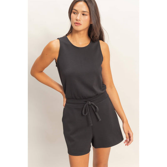Drawstring Waist Sleeveless Romper