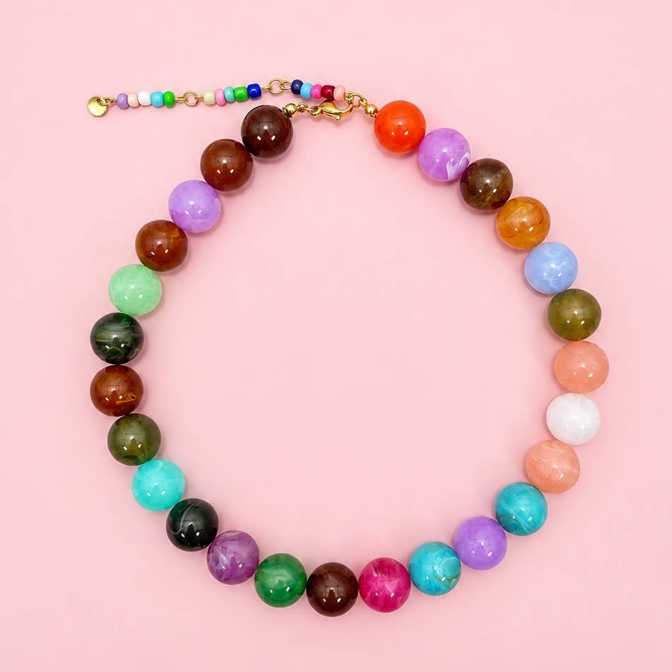 Chunky Multi-Color Marbled Resin Bead Necklace