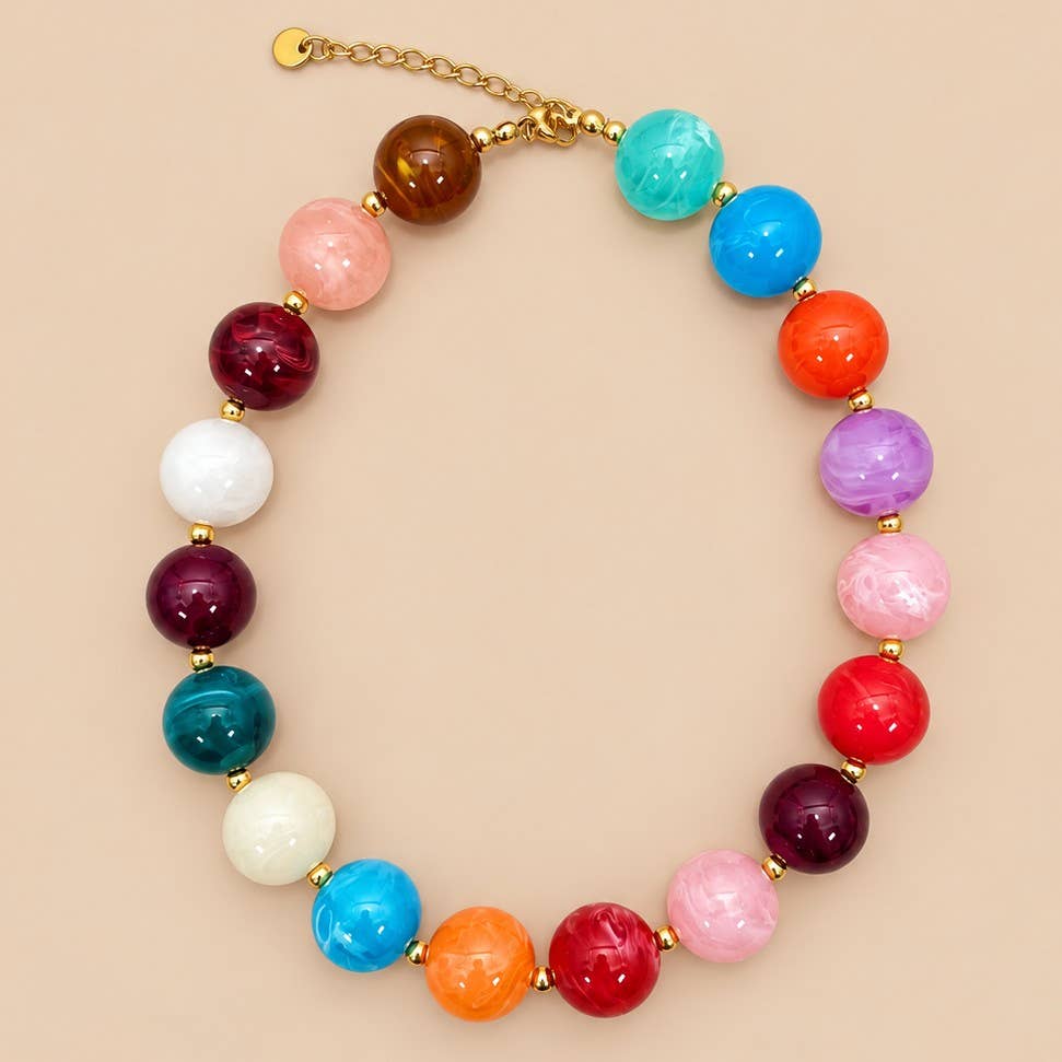 Chunky Marbled Resin Ball Collar Necklace