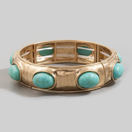 Oval Cabochon Stone Stretch Bangle Bracelet