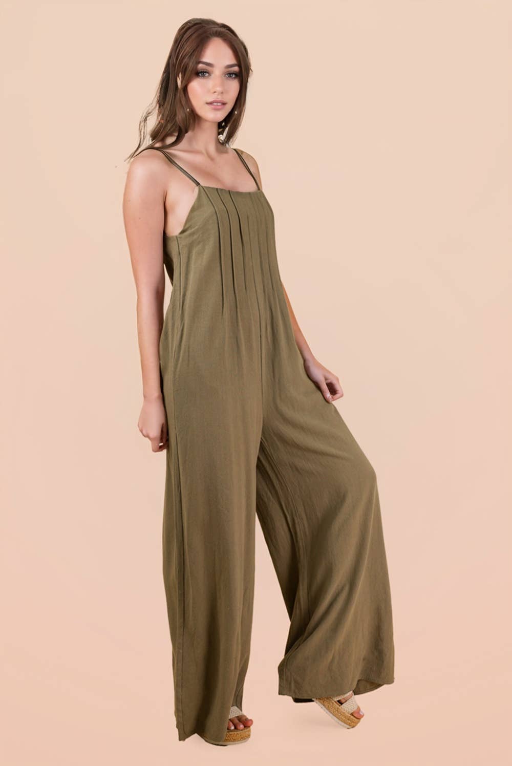 Pleated Solid Woven Sleeveless Jumpsuit
