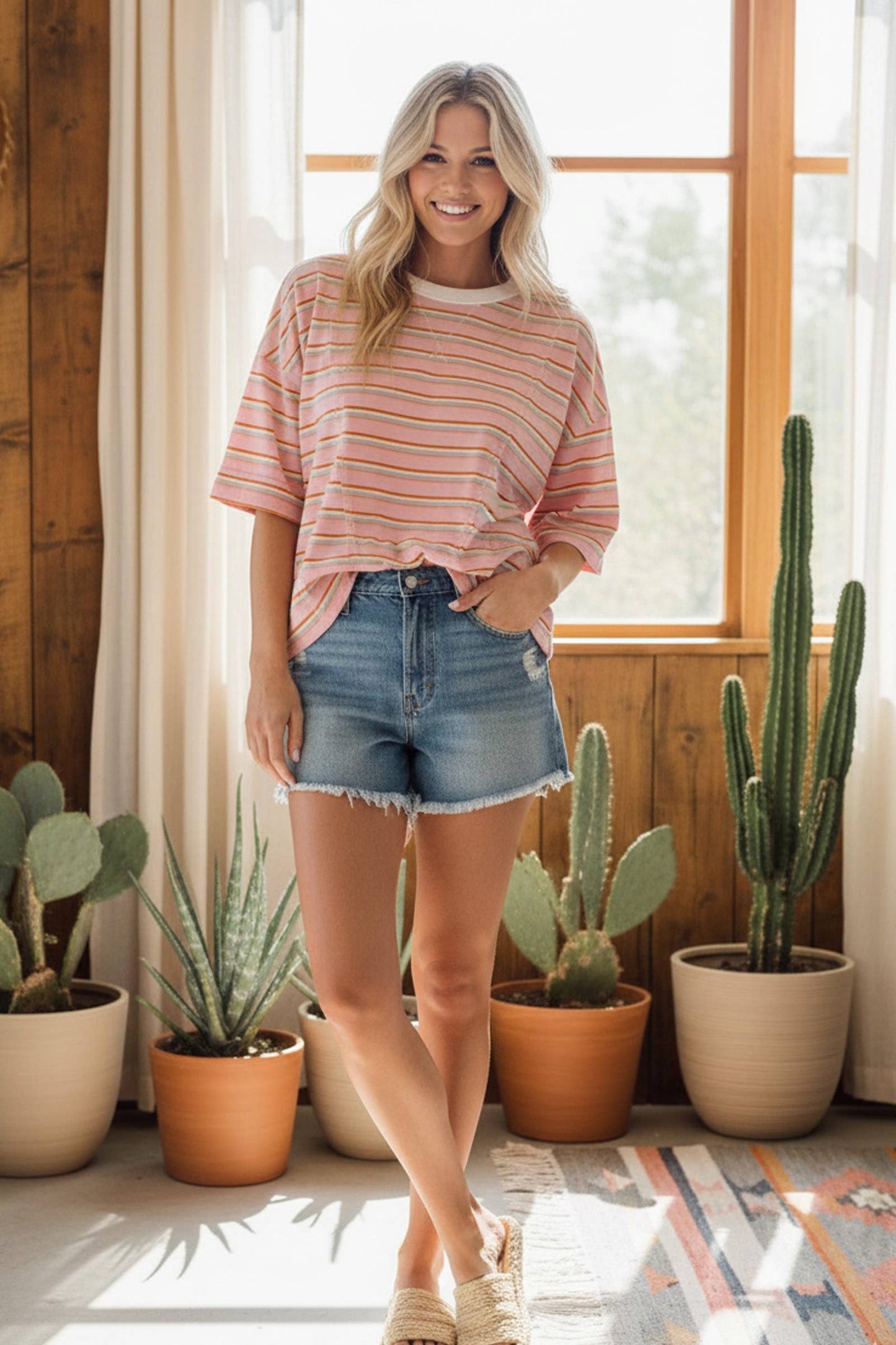 Striped Oversized Short Sleeve Knit Top