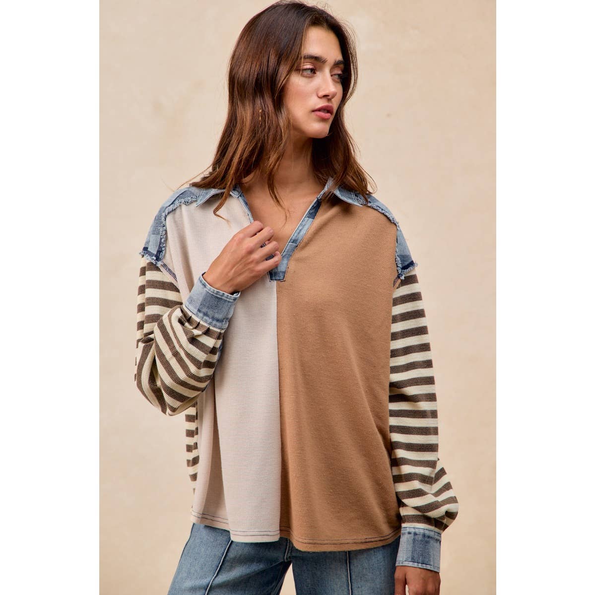 Cut Edge Denim Waffle Top