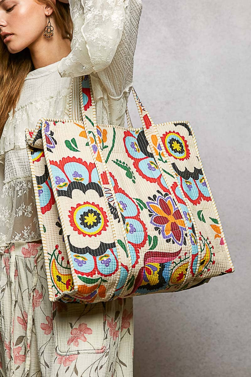 Cotton Printed Cream Tote Bag