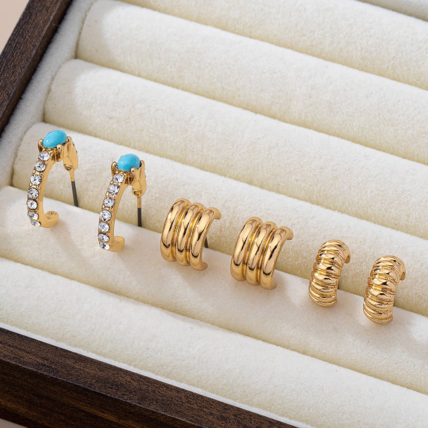 Turquoise Enamel Hoop Trio Earring Set