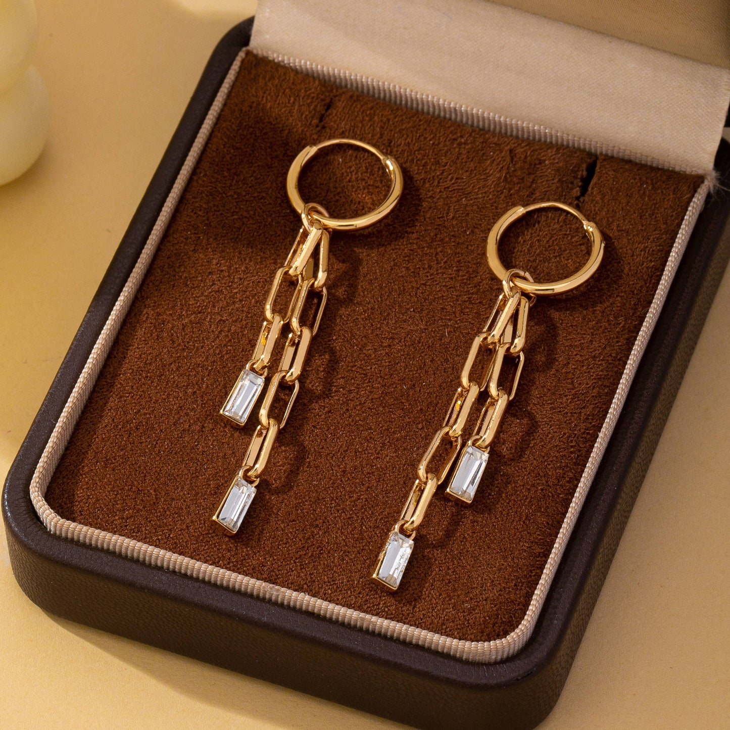 Paperclip Chain Glass Rhinestone Drop Earrings