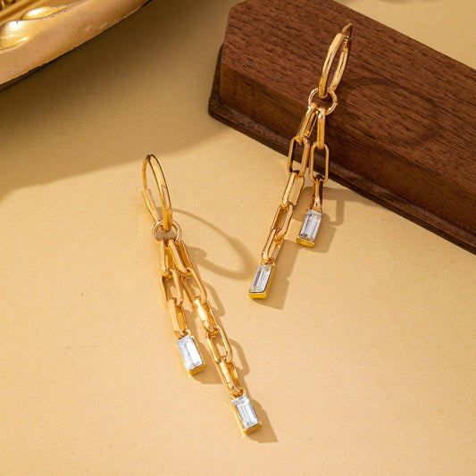 Paperclip Chain Glass Rhinestone Drop Earrings