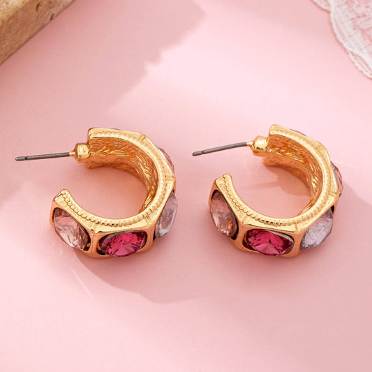 Gold-Tone Multi Color Gem Crystal Hoop Earrings