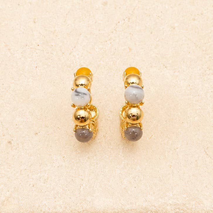 Multi-Color Cabochon Gold Hoop Earrings