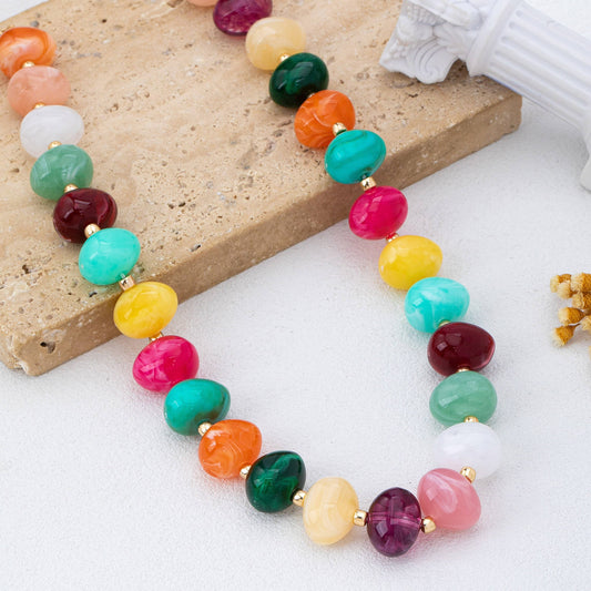 Multi Colored Resin Pebble Beaded Necklace
