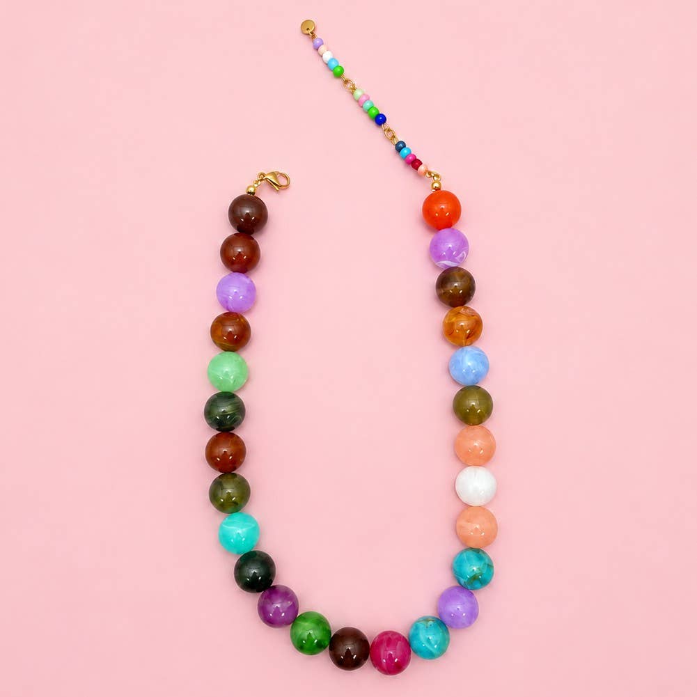 Chunky Multi-Color Marbled Resin Bead Necklace