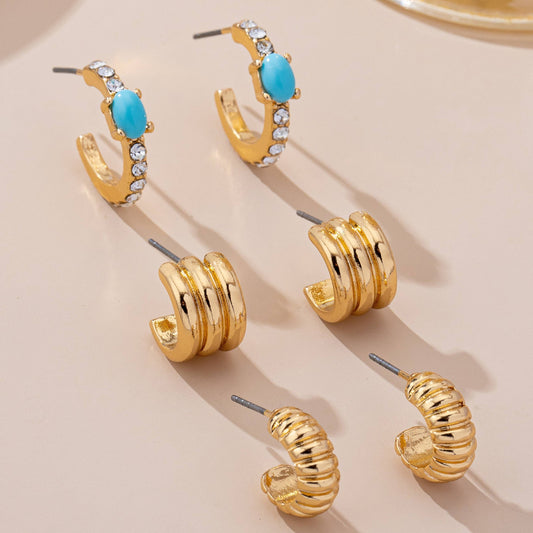 Turquoise Enamel Hoop Trio Earring Set