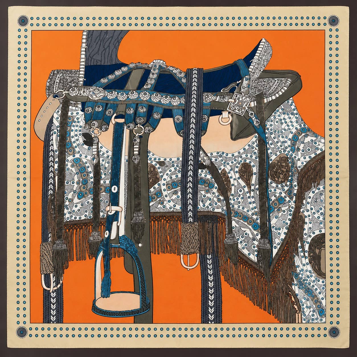Equestrian Horse Saddle & Stirrup Printed Scarf