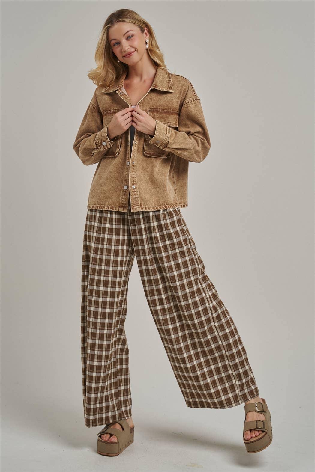 Fall Plaid Boho Wide Leg Pants